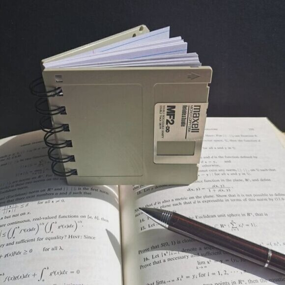 Upcycled Floppy Disk Notebook, Guy Gift for Dad Graph Paper Vintage 90s Computer - Picture 5 of 6